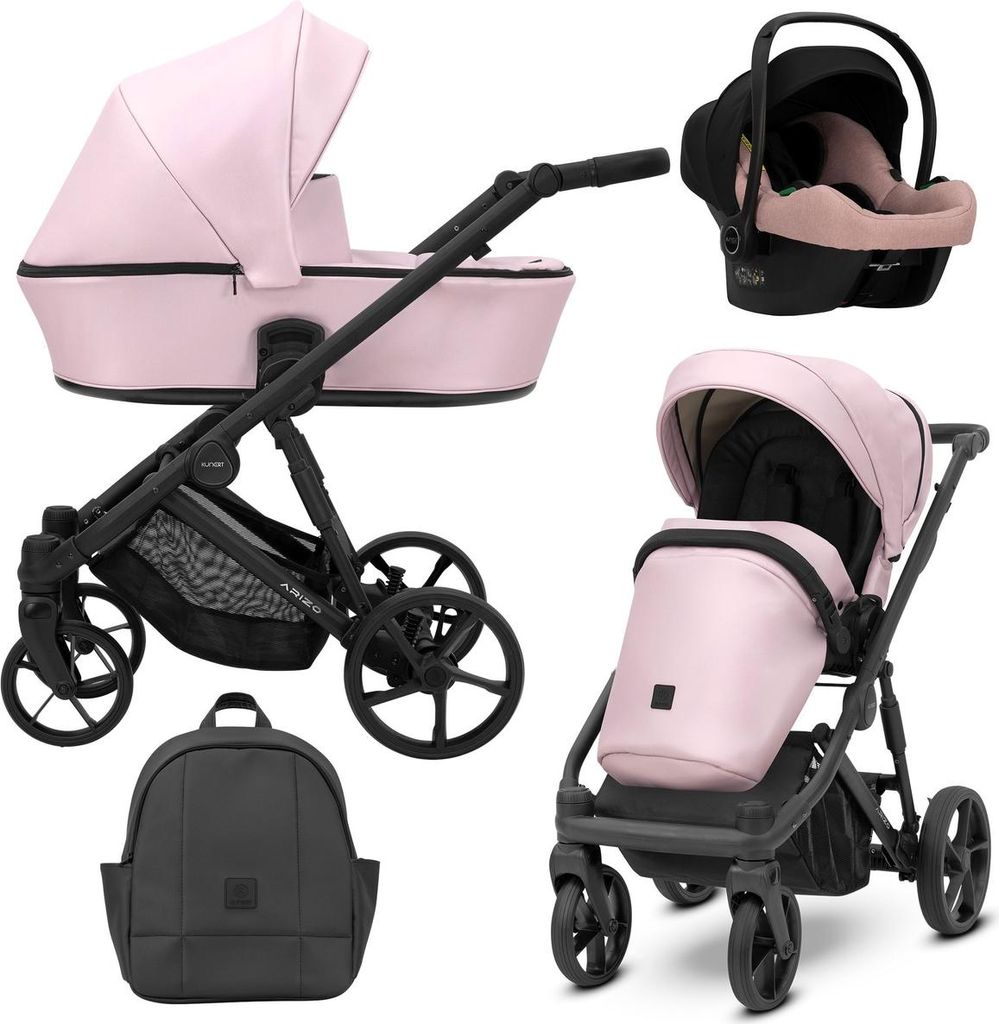 Kunert ARIZO 3in1 Kinderwagen in Rosa mit schwarzem Gestell – Modernes Design und komfortable Ausstattung
