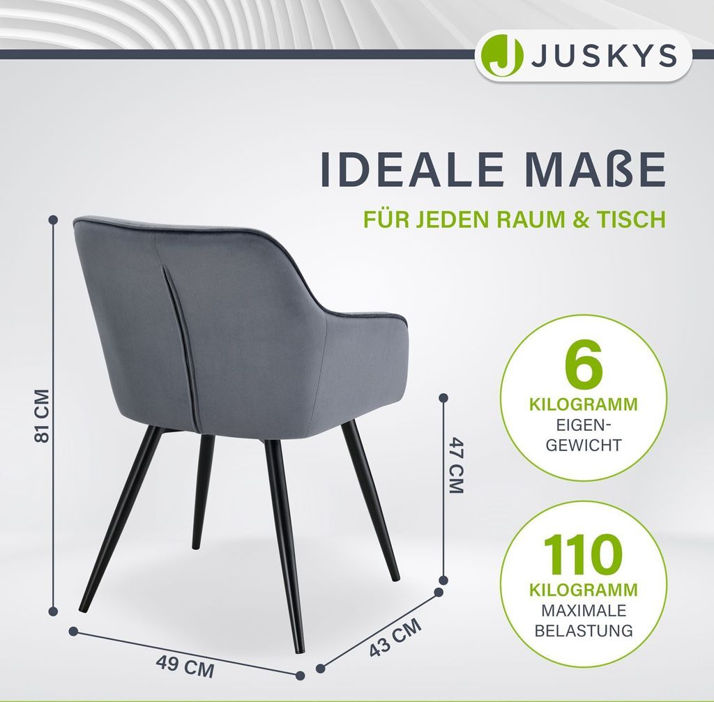 Juskys Esszimmerstühle 6er Set Tarje mit Rückenlehne & Produktbild 3