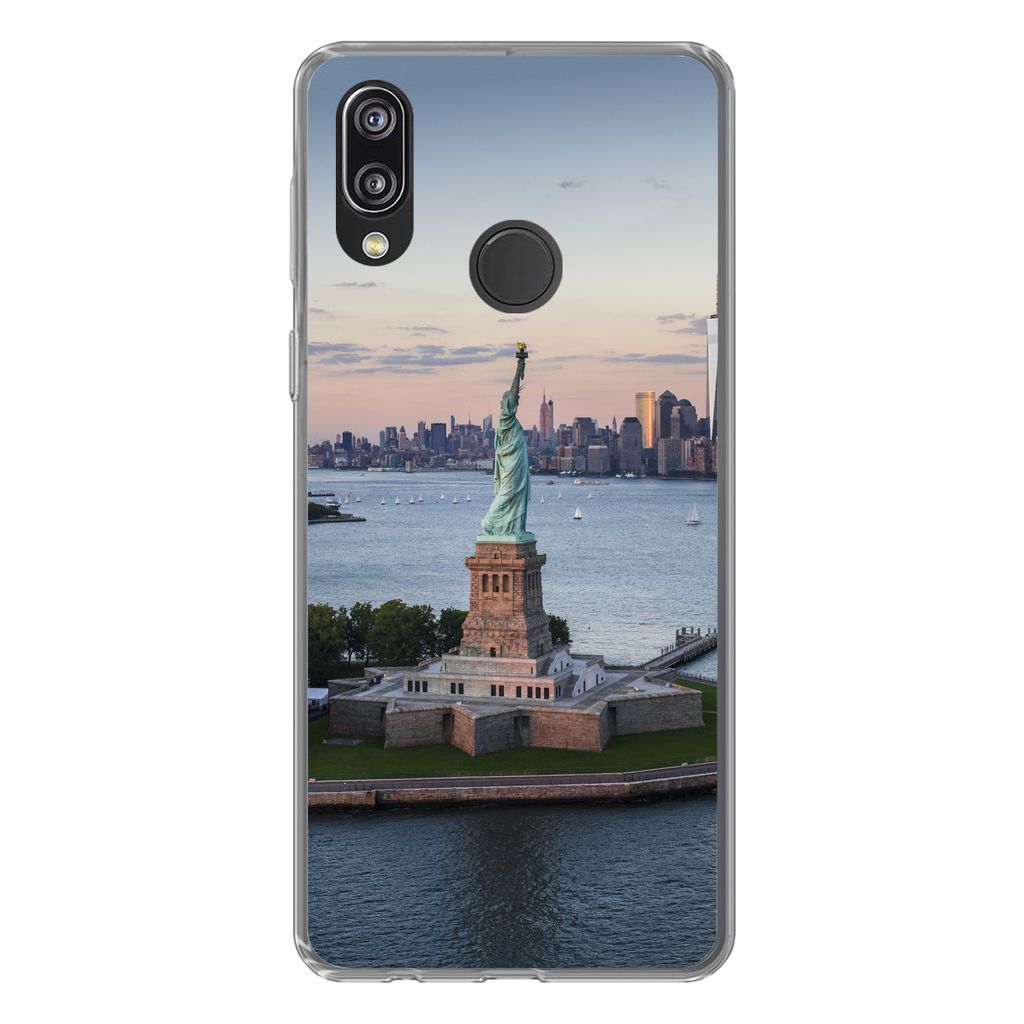 MuchoWow Handyhülle Schutzhülle Hülle für Huawei P20 Lite (2020) New York - Freiheitsstatue - Skyline Silikon Softcase Handy Hülle - Kartenh...