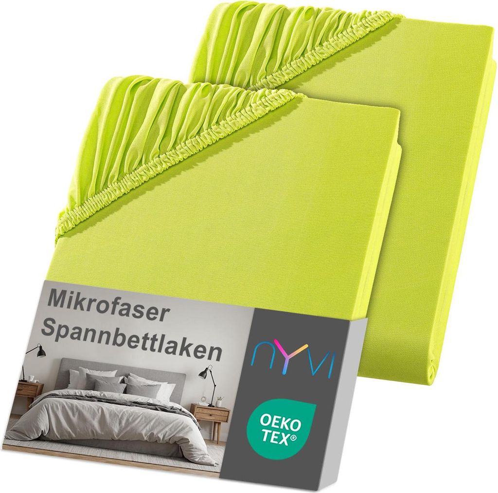 NYVI Spannbettlaken DreamScience Mikrofaser 180x200 - 200x200 cm apfelgrün 2er Set für Matratzen bis 22 cm Höhe - Weich & Anschmiegsam, Rundumgu...