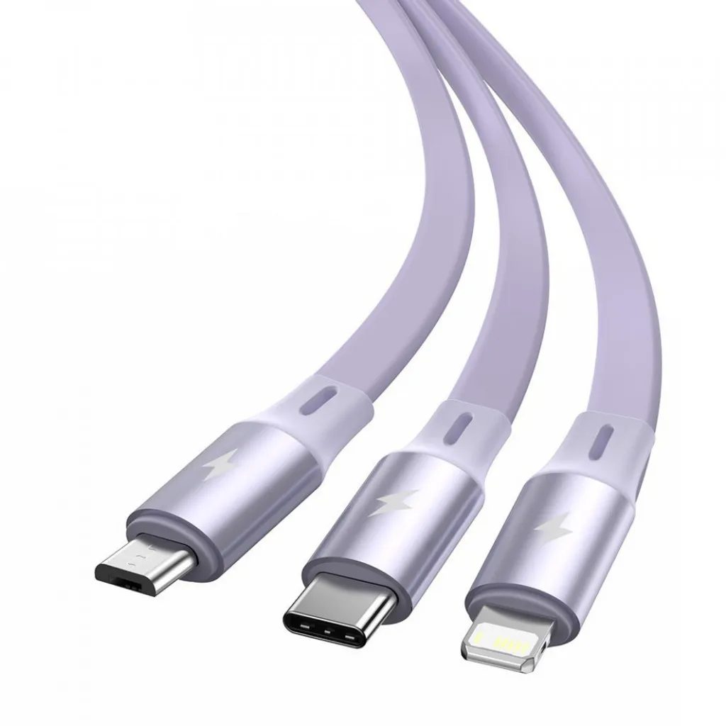 Baseus Câble 3-en-1 USB vers Lightning Type-C Micro USB 1.2m Violet