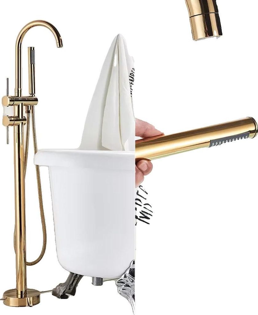 Badewannenarmatur, Handbrause, Keramikkartusche, Einhebelmischer, Gold