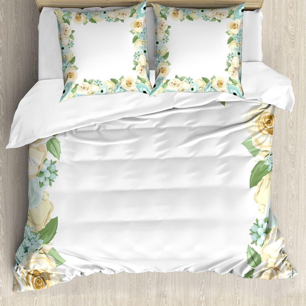 ABAKUHAUS Shabby Flora Bettbezug, Blumen-Rosen-Blätter, Milbensicher Allergiker geeignet mit Kissenbezügen, 200 cm x 200 cm - 80 x 80 cm, Blau, G...