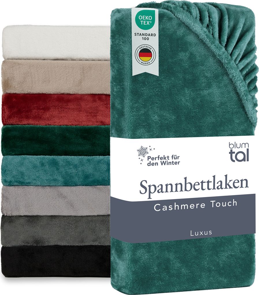 Blumtal Spannbettlaken Cashmere Touch 160x200 cm Plüsch - weiche Spannbettlaken 160x200cm Mikrofaser - Bettlaken warm - Bettlaken flauschig Petrol