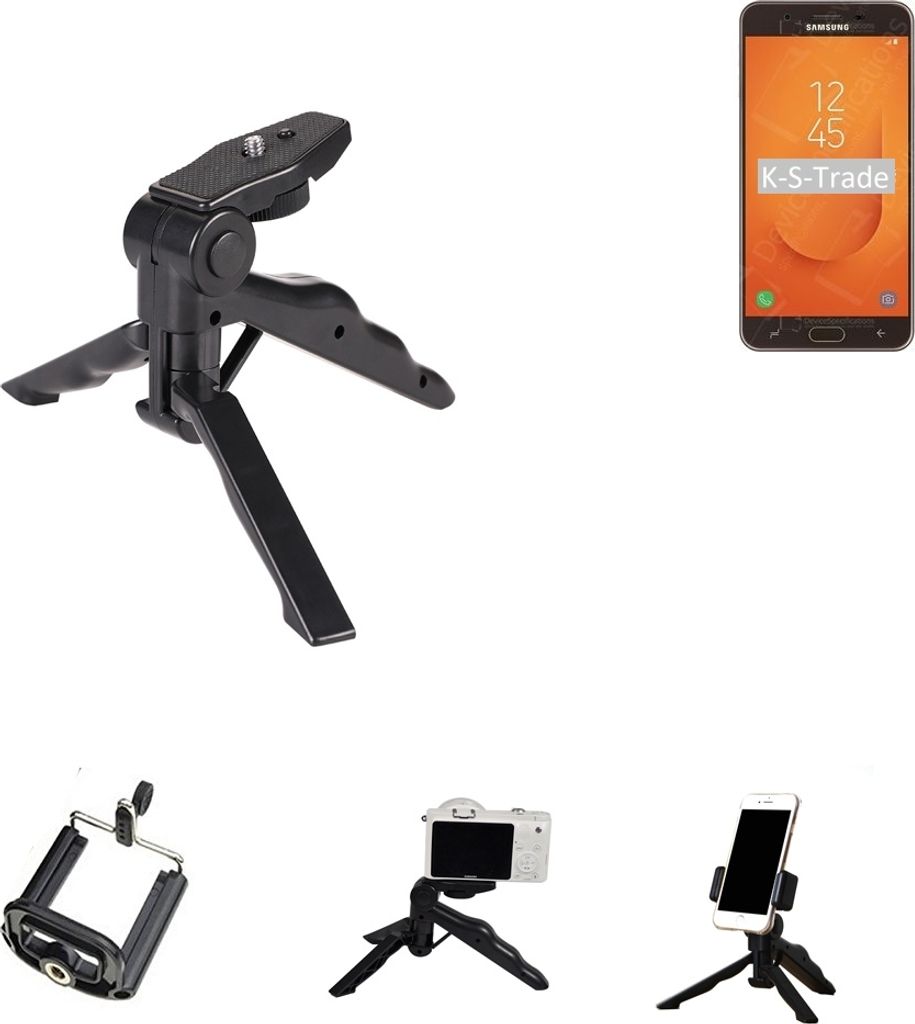 K-S-Trade Stativ Tisch-Ständer Dreibein Handy-Stativ Ständer kompatibel mit Samsung Galaxy J7 Prime 2 Mini-Stativ Smartphone Tripod Handy-Stativ aus