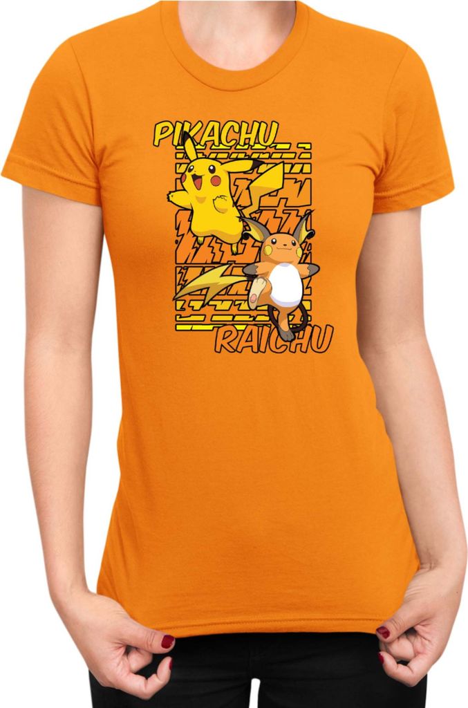 Damen T-Shirt Japan Anime Manga Pokemon Pikachu 01 Pikachu Light, Lady XS / Orange