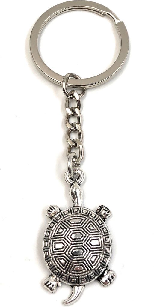 Onwomania Schlüsselanhänger Schildkröte mit Muster Silber Metall Anhänger Charm