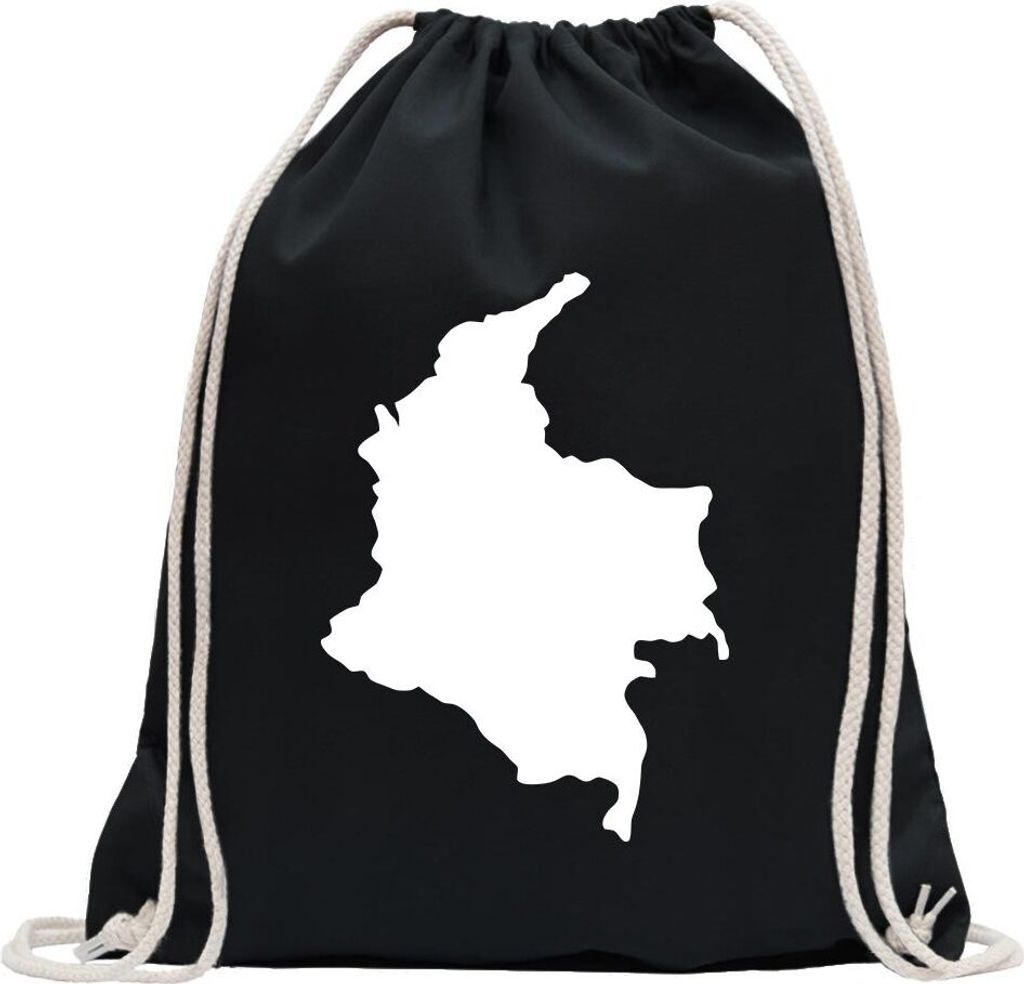 Kiwistar - Turnbeutel - schwarz - Kolumbien Umriss Kontur - Fun Rucksack Sport Beutel Gymsack Baumwolle mit Ziehgurt