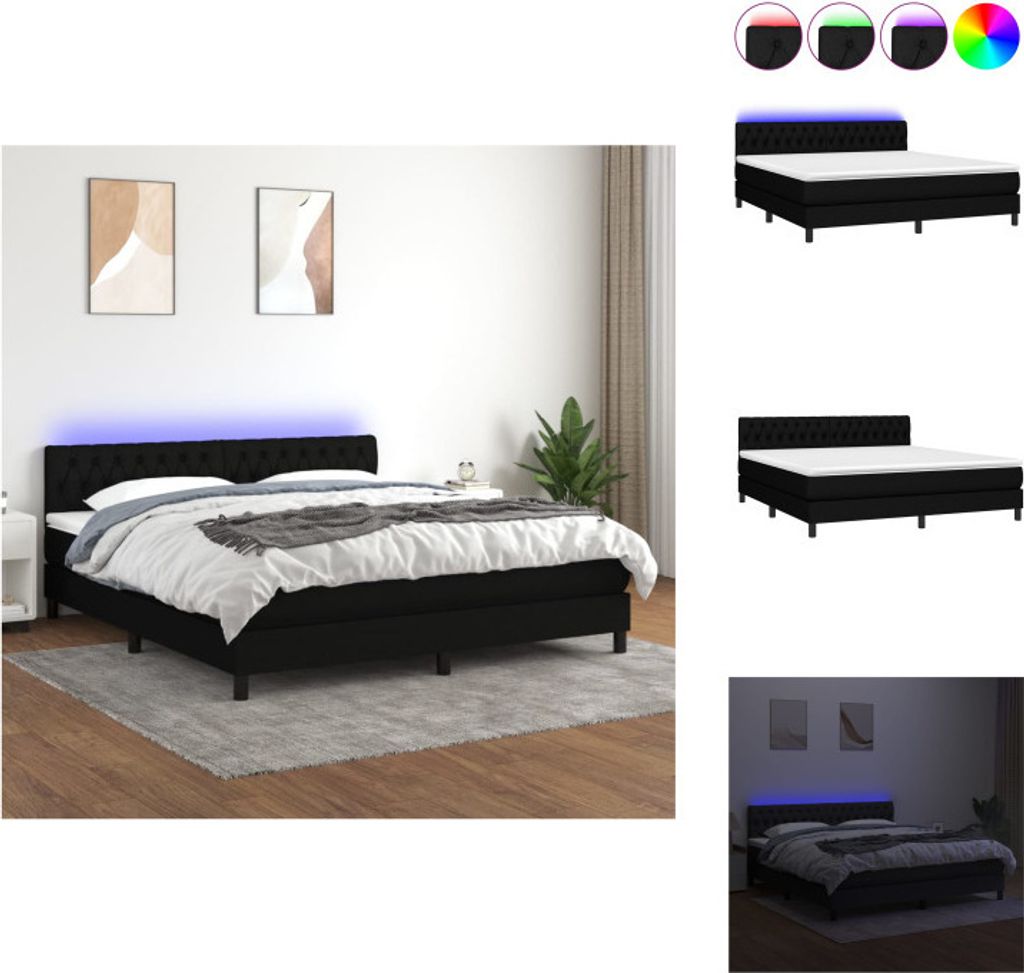 vidaXL Boxspringbett mit Matratze & LED Schwarz 180x200 cm Stoff - Betten & Bettgestelle