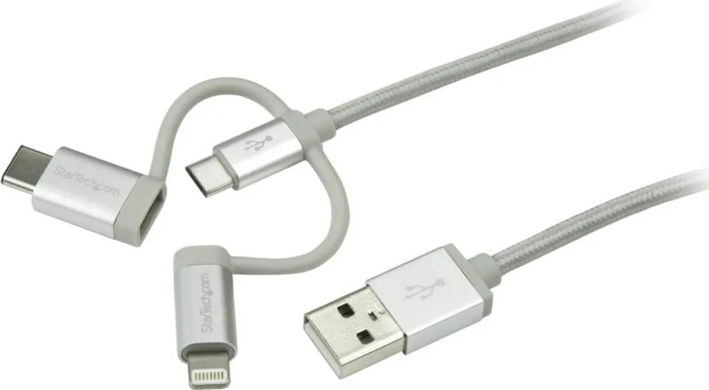 Câble USB Multi-Embouts Lightning et USB-C Argent pour Mobile et PC - 9
