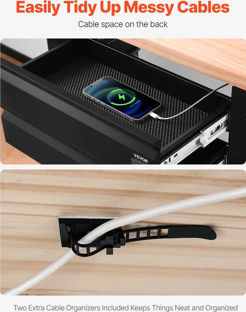 Rangement sous bureau suspendu en métal noir avec double compartiment - 5