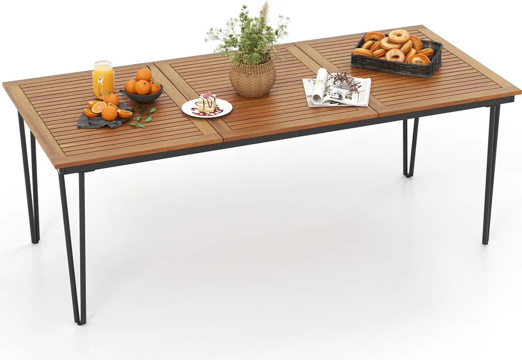 Table de jardin acacia 200x90cm COSTWAY avec trou de parasol pour 8