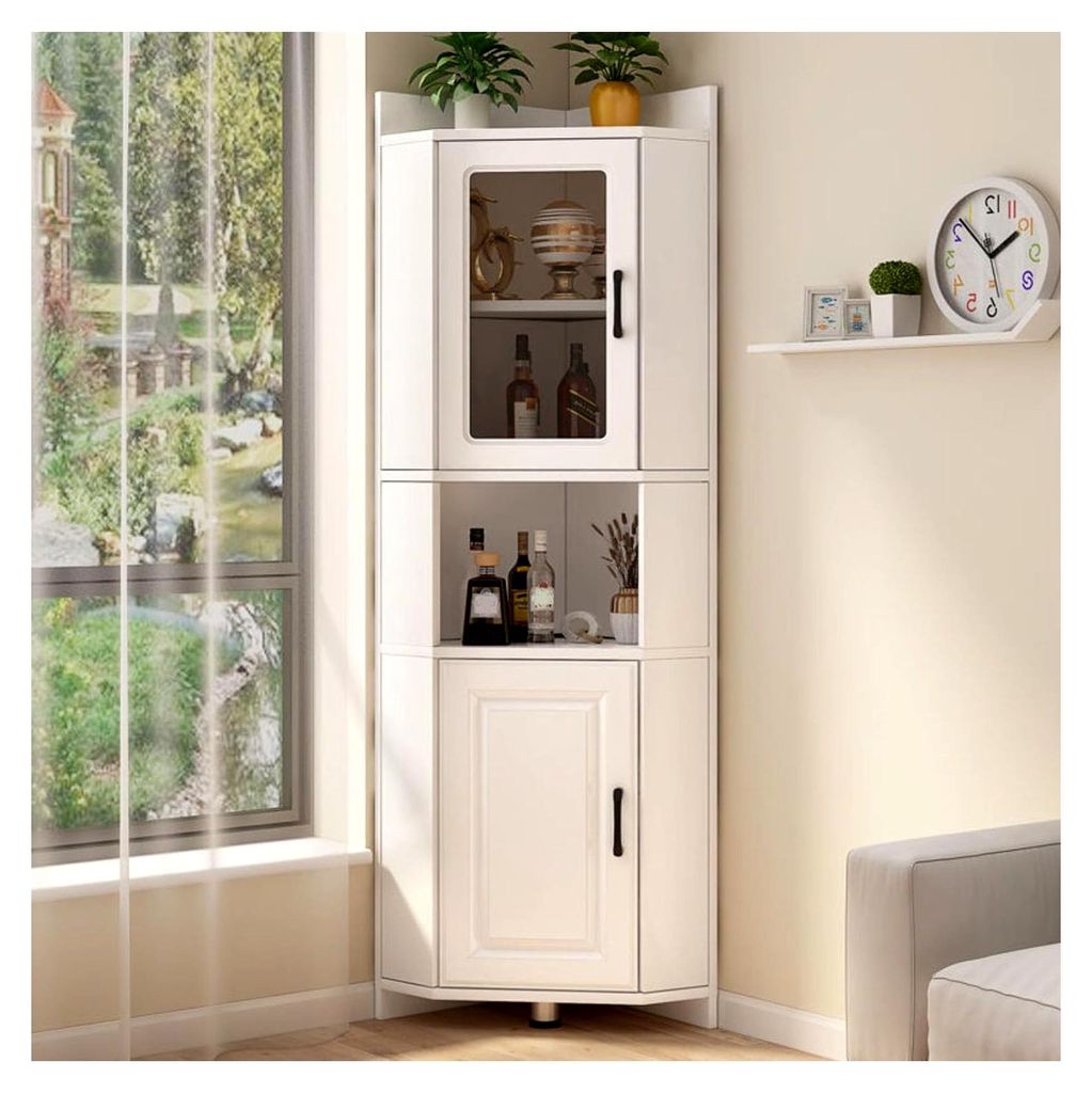 Eckschrank mit hohem Stauraum für Wohnzimmer, platzsparende Möbellösung