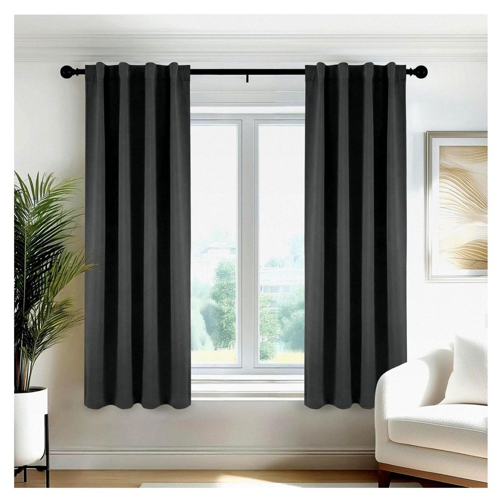 Verdunkelungsvorhänge Blickdichte Gardinen mit Kräuselband und Schlaufen, 3-in-1 Thermo Vorhänge für Wohnzimmer und Schlafzimmer, H120 x B55 cm...