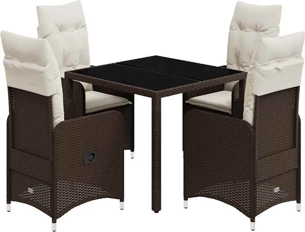 Salon de Jardin 5 Pièces en Polyrotin Marron avec Assises Confortables