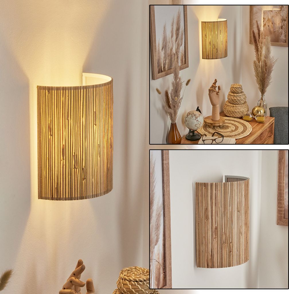 »Arenabianca« Wandlampe im Boho-Design, Metall/Seegras, Schwarz/Natur