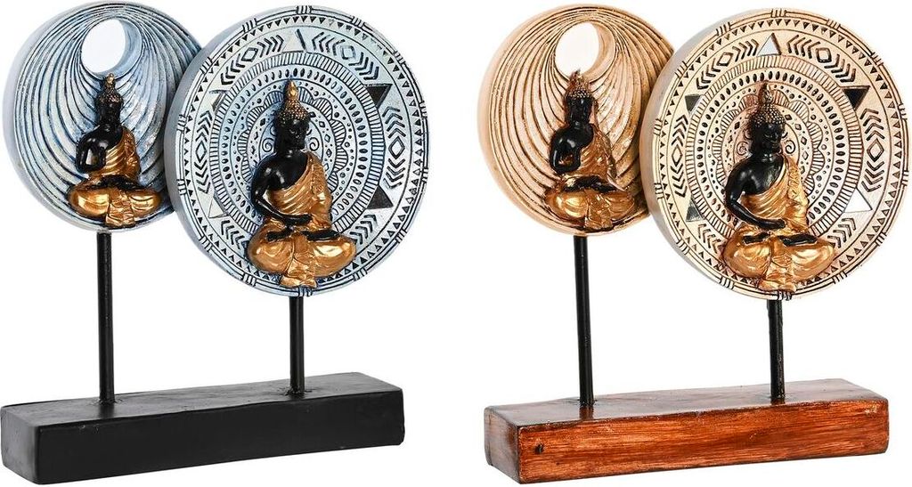 DKD Home Decor Dekofigur 25 x 6,7 x 25,6 cm Beige Blau Orientalischer Buddha (2 Stück)