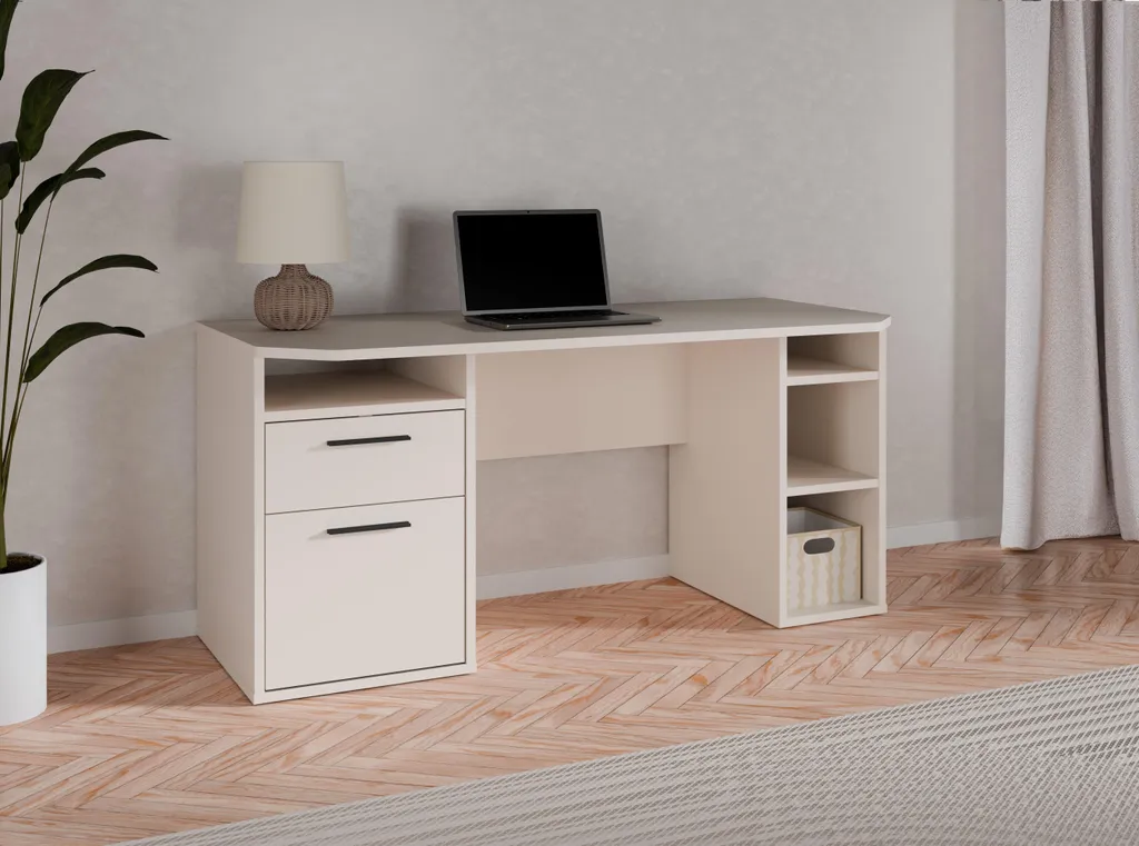 Bureau TAMAS en bois et métal noir 120cm - Table de travail industrielle