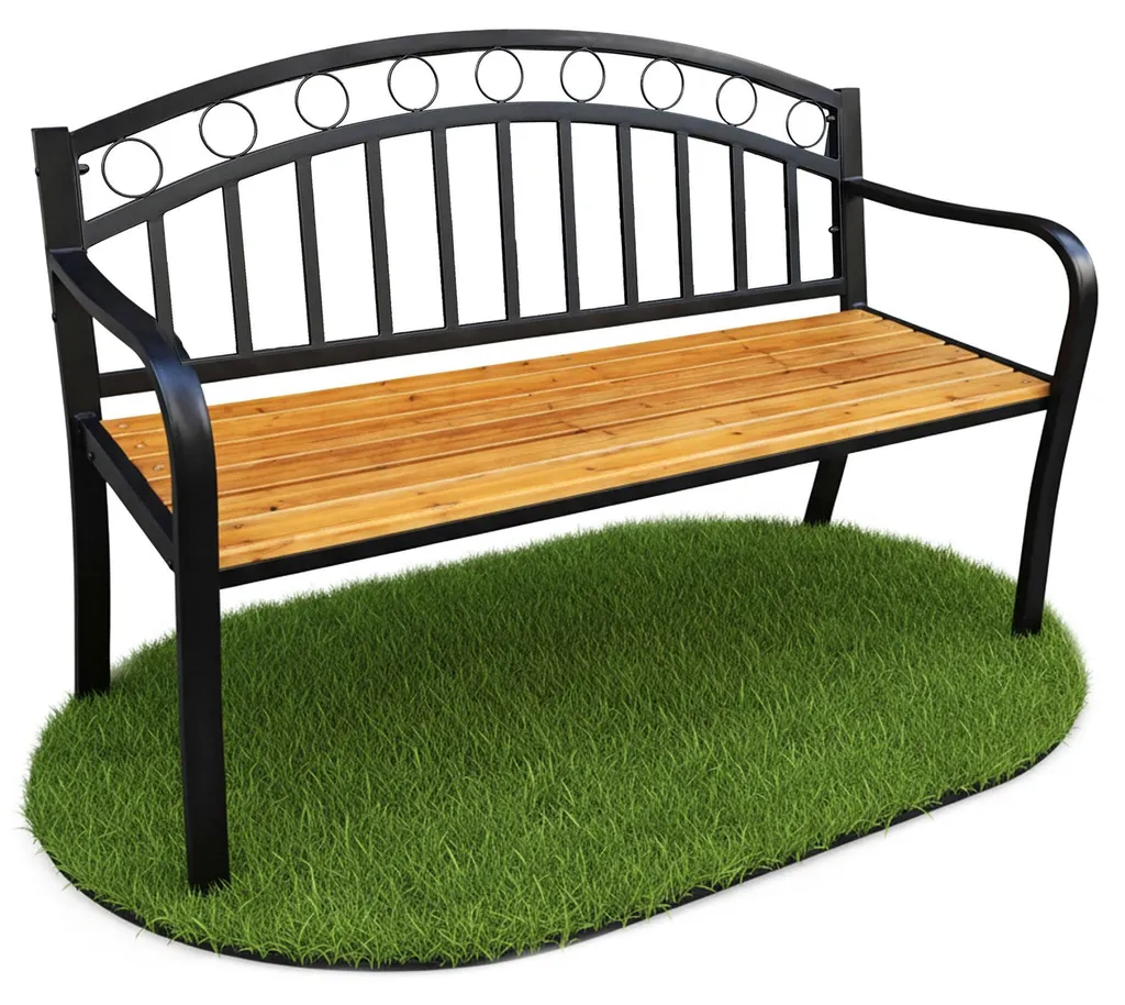 Banc de Jardin Extérieur 2 Places en Bois et Métal Noir 127 cm Akord Arum