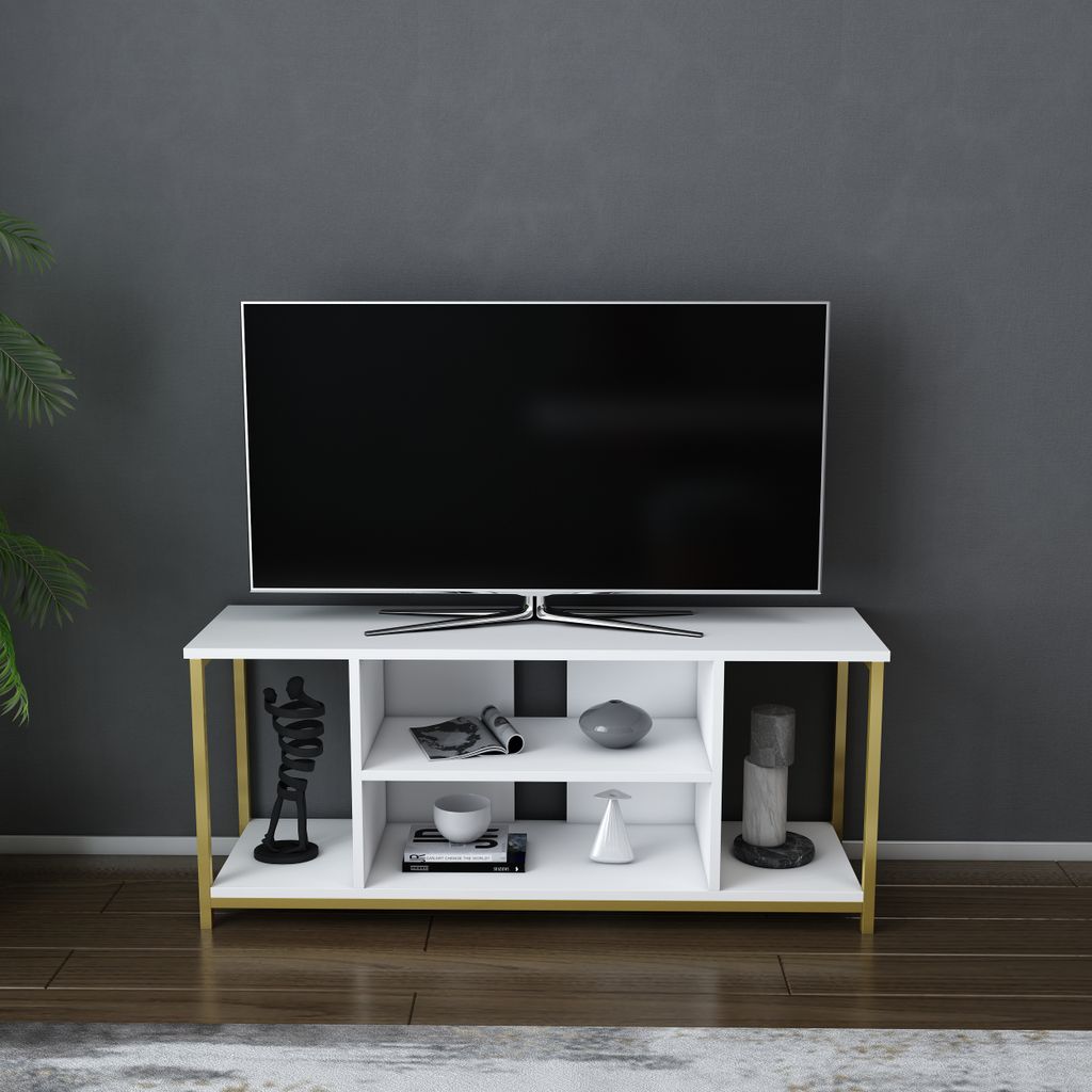 TV-Lowboard Rinaldo für TVs bis zu 55"| Weiß & Gold