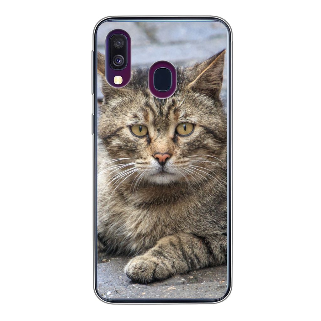 MuchoWow Handyhülle Schutzhülle Hülle für Samsung Galaxy A40 Katze - Tier - Braun - Mädchen - Kinder - Jungen - Kind Silikon Softcase Handy ...
