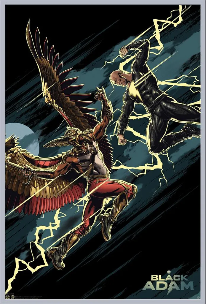 Affiche Black Adam vs Hawkman avec Cadre Argenté Shinsuke et Vitre Acrylique