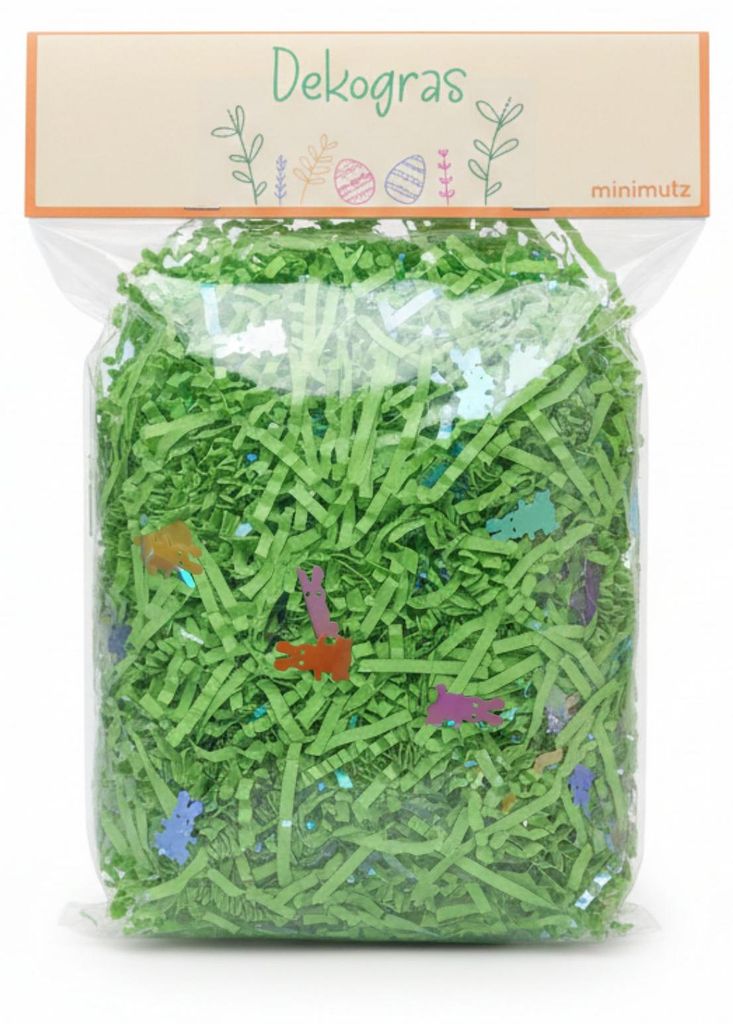 Ostergras Grün mit Glitzer-Hasen Konfetti, Dekogras Papier für Osternest & Osterkörbchen, Ausgefallenes Füllmaterial für Ostergeschenke Kinder...