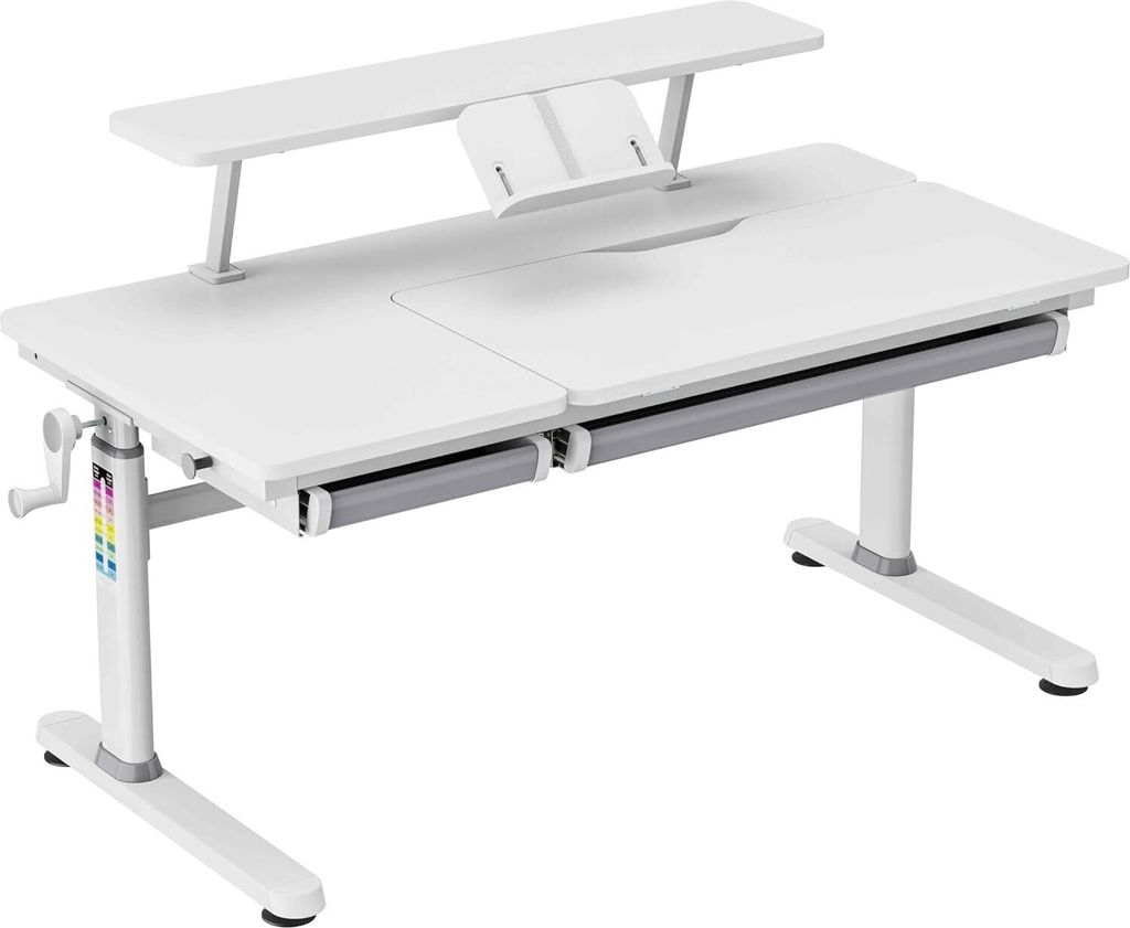 HOKO Kinderschreibtisch höhenverstellbar, Weiß Schreibtisch Kinder mit Schreibtischaufsatz mit Neigung Einstellbarer Tischplatte und Butler mit...