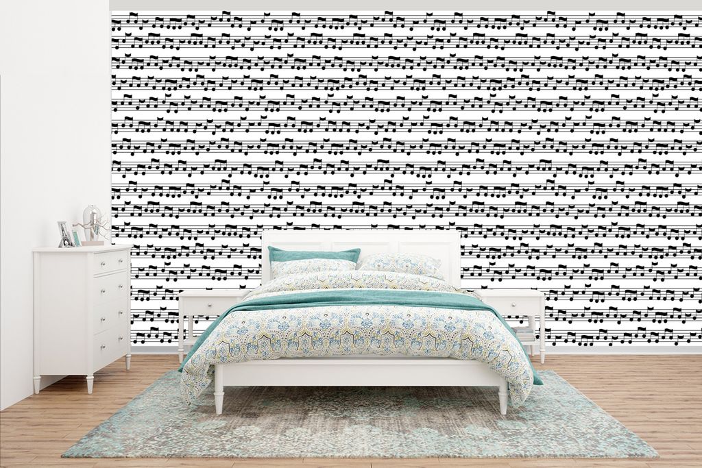 MuchoWow Fototapete für Wohnzimmer oder Schlafzimmer Wandtapete Vinyl Motivtapete Musik - Patterns - Musiknoten - 535x300 cm - Wanddekoration