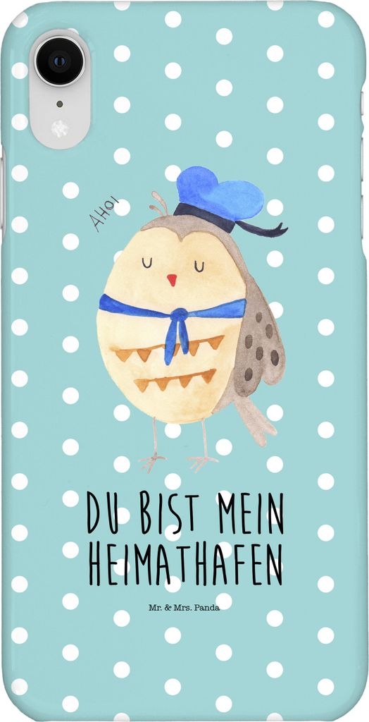 Mr. & Mrs. Panda Iphone XR Handyhülle Eule Matrose - Türkis Pastell - Geschenk, Ehe, Premium Kunststoff, Kapitän, Freundin, Handy Case, Hochzeit...