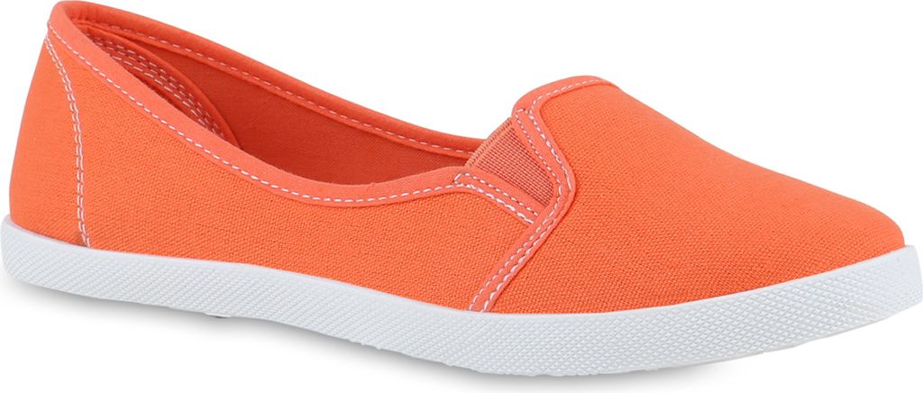 VAN HILL Damen Sneakers Ballerinas Stoffschuhe Flats Slipper 71072, Farbe: Coral, Größe: 36