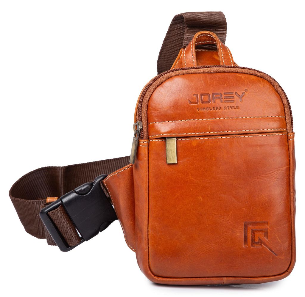 Herren Sling Bag Brusttasche Umhängetasche Klein Echtleder Stadt Hellbraun