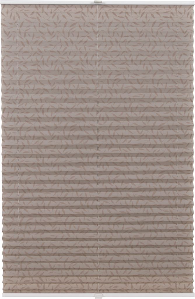 Plissee Printed Maßanfertigung Klemmfix Farbe: Beige Motiv Leaves, Größe: B): 131-140 cm, H): 201-250 cm