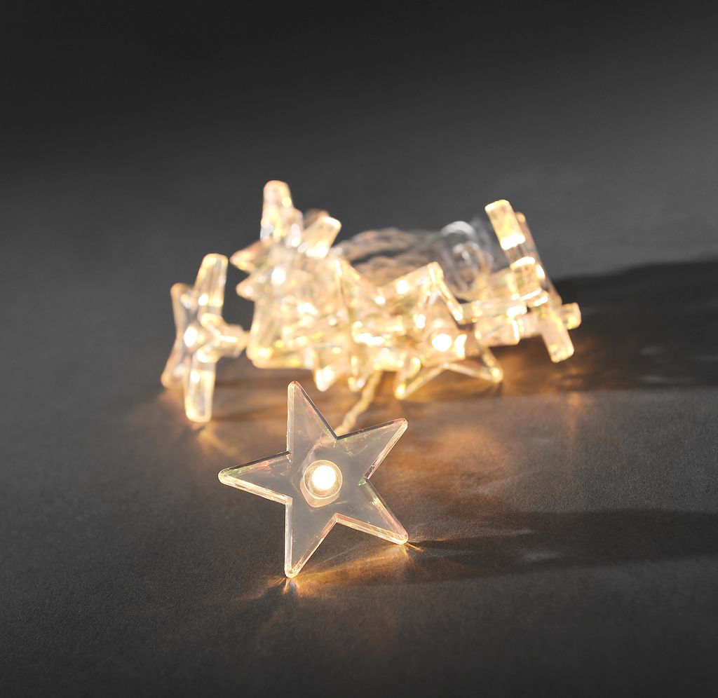 Konstsmide - LED Dekolichterkette, klare Sterne, 10 warm weiße Dioden, batteriebetrieben, Innen, 3 x AA 1.5V (exkl.); 1405-103