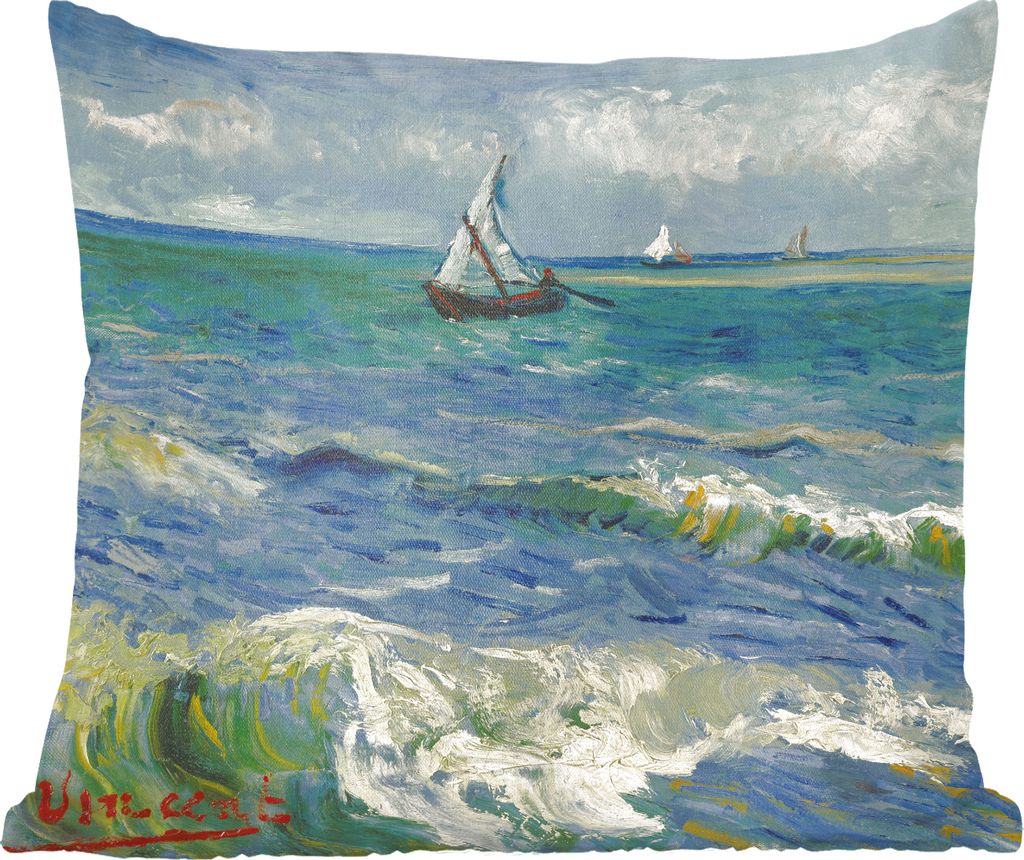MuchoWow Zierkissen Sofakissen Wohnzimmer Dekokissen 40x40 cm Meereslandschaft bei Les-Saintes-Maries-de-la-Mer - Gemälde von Vincent van Gogh -...