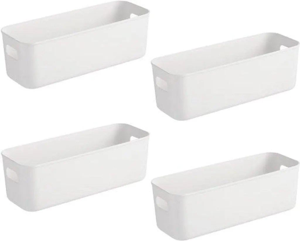 Lot de 4 Boîtes de Rangement en Plastique Blanc Durable 28x9x10 cm