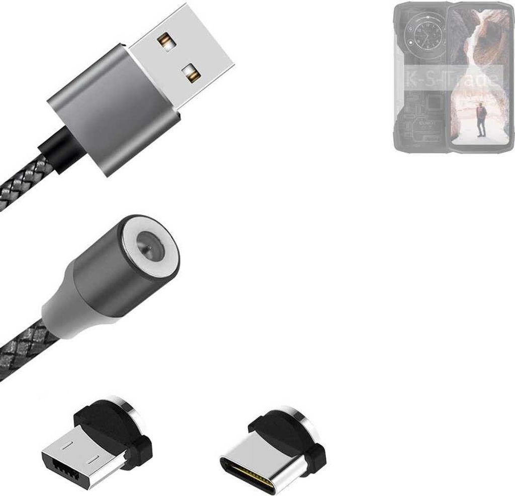 K-S-Trade Hochwertiges Magnet-Lade-kabel Sync-Kabel Daten-Kabel für Cubot KingKong Star mit USB-Typ-C-Anschluss und Micro-USB-Anschluss 2A bis zu