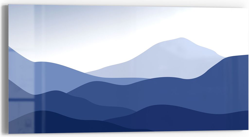 DEQORI Glasbild Echtglas 60x30 cm 'Berge im Blauschleier' Wandbild Bild modern Deko