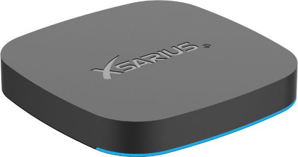 A studio shot of a black media streamer with the brand name 'XSARIUS' embossed on top.