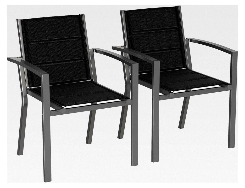 Gartenstuhl Set 2, stapelbarer Aluminium-Esszimmerstuhl, max. Belastung 160 kg, Balkonstuhl für Garten, Pool, Terrasse, Esszimmer, Dunkelgrau