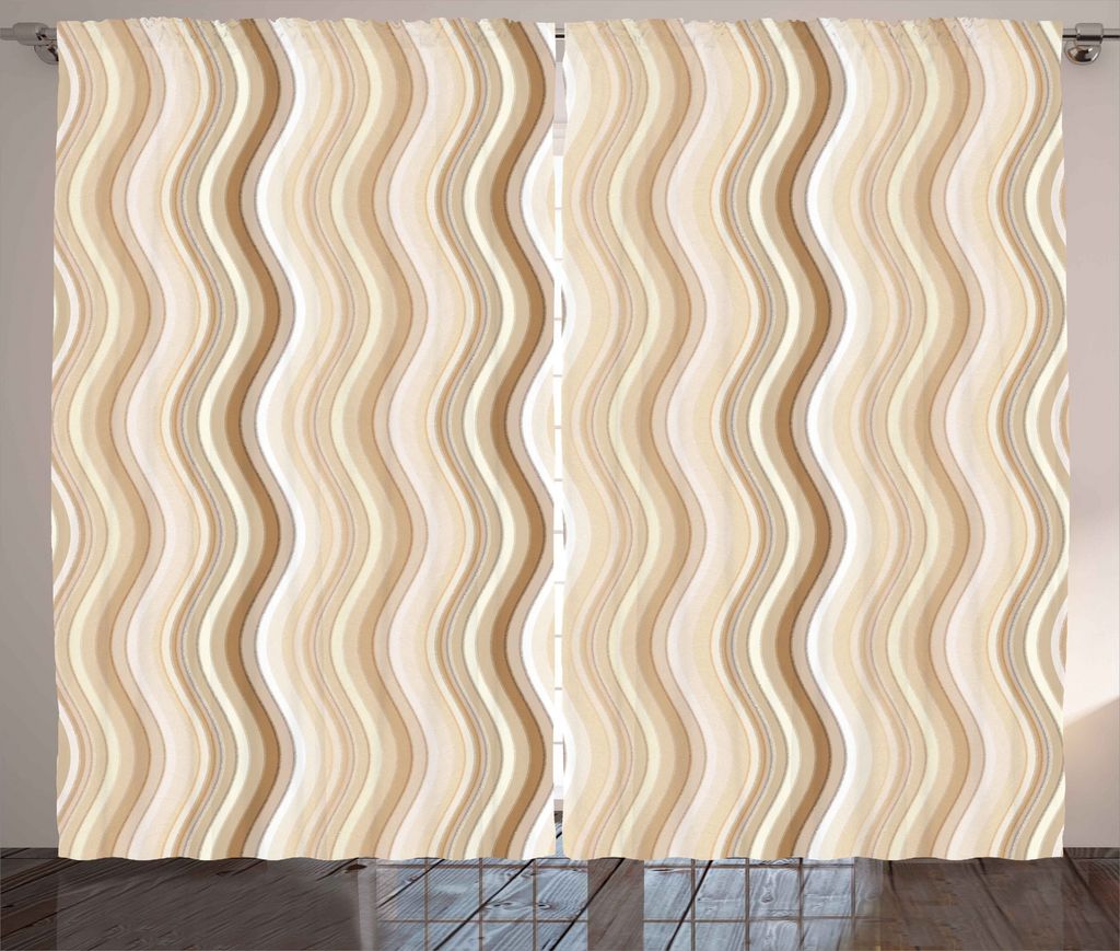 ABAKUHAUS Bräunen Rustikaler Vorhang, Gewellte Linien Vertikale Swirl, Wohnzimmer Universalband Gardinen mit Schlaufen und Haken, 280 x 175 cm, Pa...