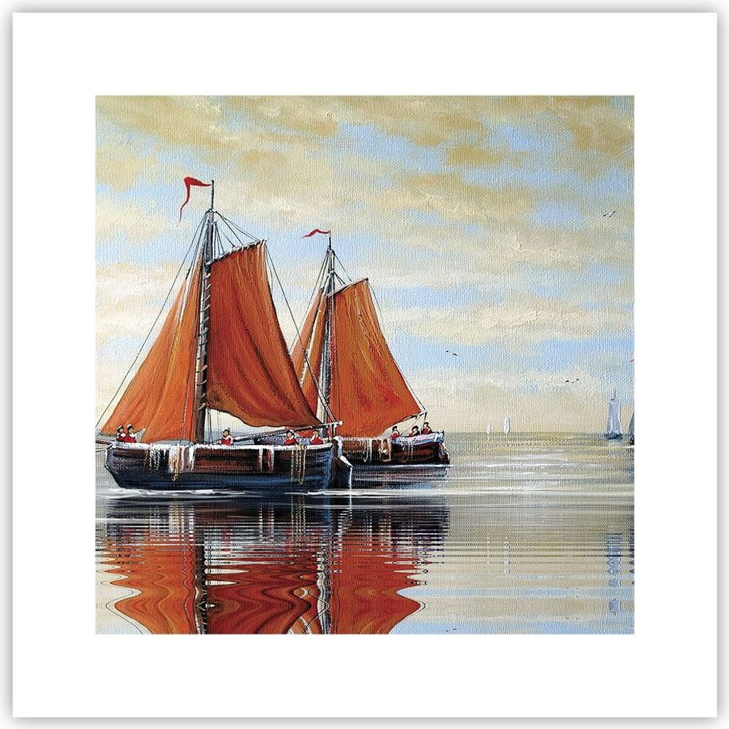 Poster - Poster ohne Rahmen - Segelschiffe Öl Orange - 30x30 cm - Wand Bild - Wanddeko - Wandbilder - Kunstposter - Wandposter - Bilder - Kunstdru...