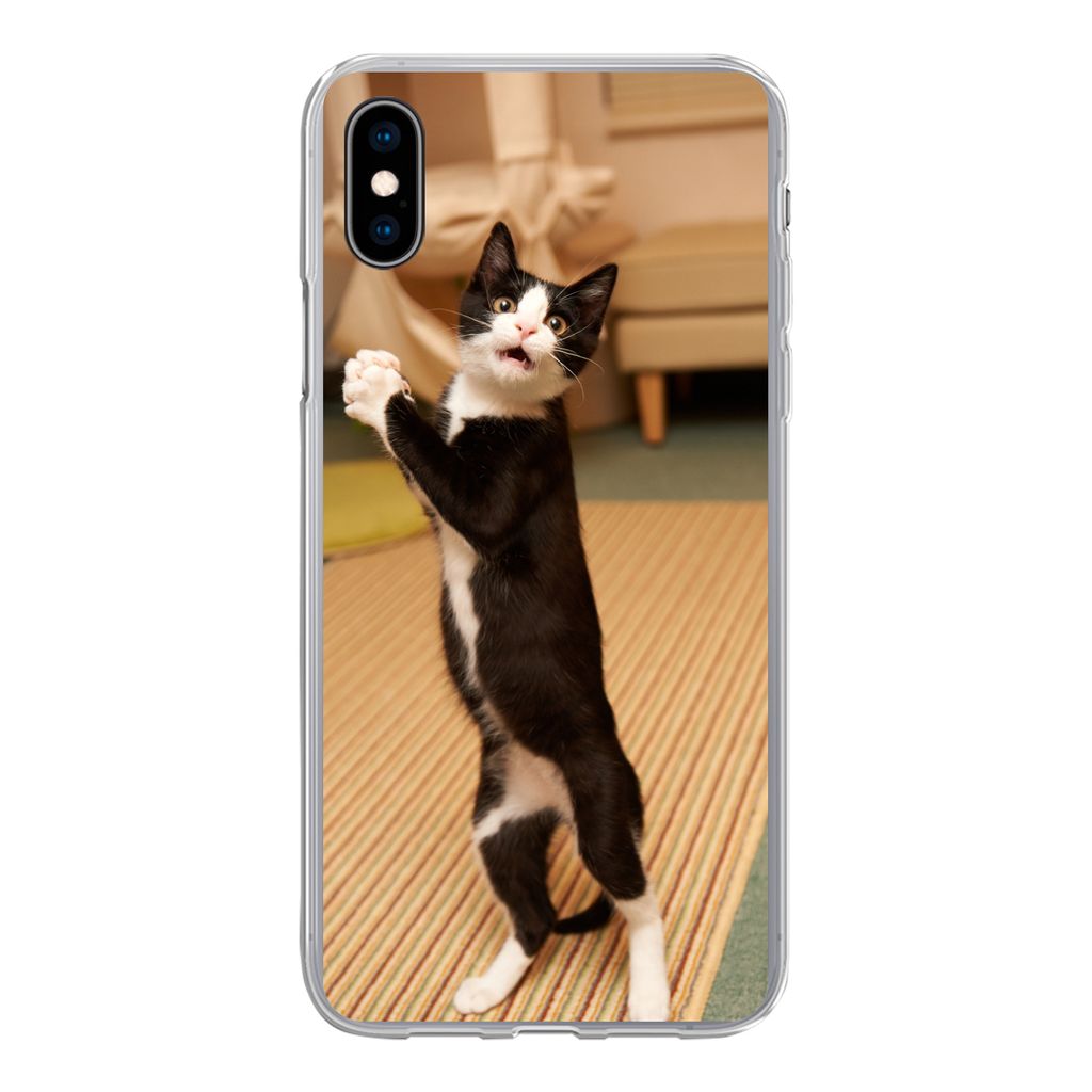 MuchoWow Handyhülle Schutzhülle Hülle für iPhone Xs Katze - Wohnzimmer - Schwarz Silikon Softcase Handy Hülle - Handytasche