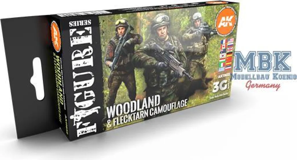 Peinture Acrylique Maquette AK-11632 Kit Woodland et Flecktarn 3 Gen