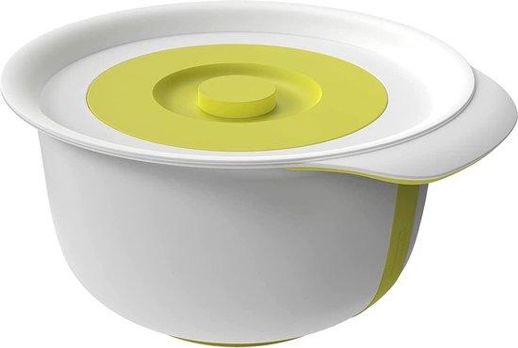 Rührschüssel-Set 2-teilig aus Kunststoff, Weiß/Hellgrün, mit Deckel, Spritzschutzring, 4L & 1.2L