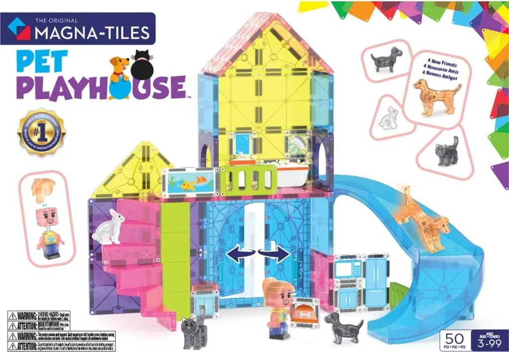 Magna-Tiles Pet Playhouse 50 pièces : Tuiles magnétiques translucides