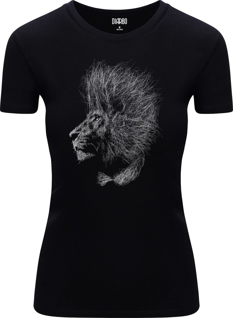Diarbo Damen T-Shirt mit Tierliebhaber Druck Skizze eines Löwenmähne Schwarz Gr.M