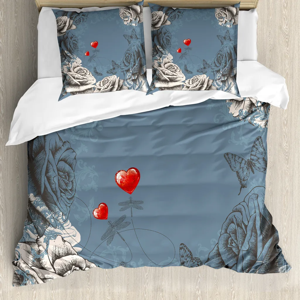 ABAKUHAUS Copripiumino Grunge Rose 155x220 - Set Letto Antiacaro Blu