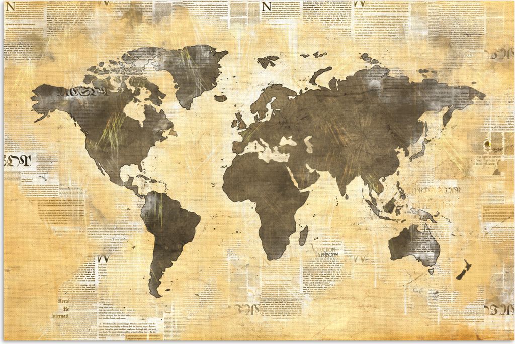 MuchoWow Poster Weltkarte - Zeitung - Gold 180x120 cm - Fotoplakat