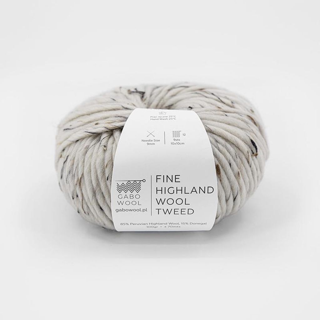 Gabo Wool Tweedgarn, Highland + Merino, Cremeweiß, 100g - Super Bulky Strickwolle